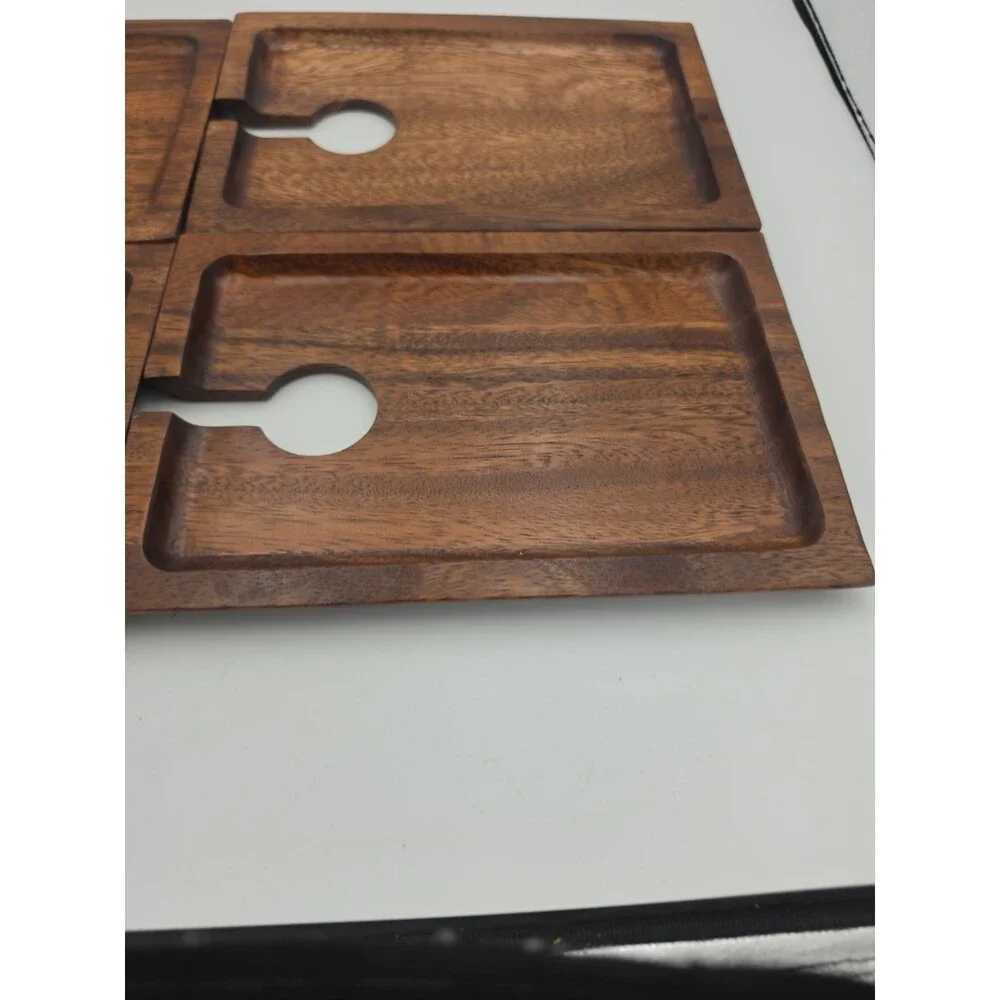 RedEnvelope Wood Wine Appetizer Plates Set of 4 Cocktail Glass Holder Trays